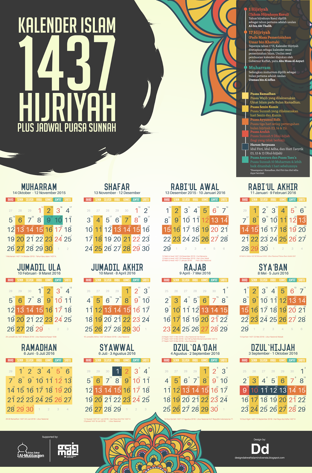  Kalender  Islam  1437 Hijriyah Plus Puasa Sunnah   